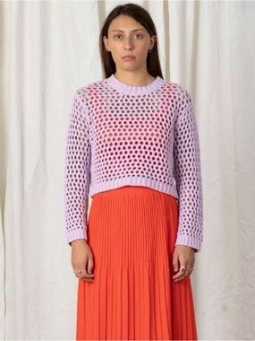 Ali Golden - Open-Knit Cream Cropped Sweater - Women
